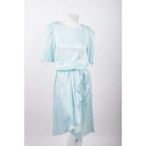 Vicky Vaughn Vintage Day Dress Size 11 12 Baby Blue Floral 1970's bows NWT